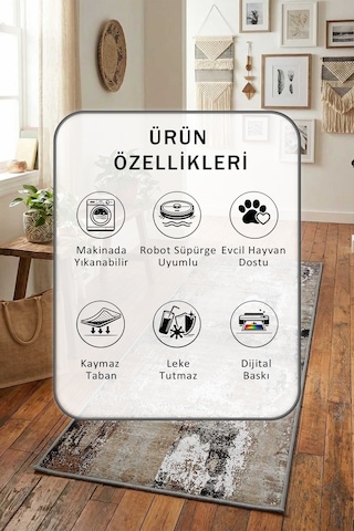 Ehl-90 Dijital Baskılı Kaymaz Yıkanabilir Yolluk Vizon