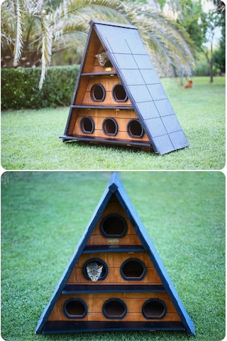 "MANDU” Ahşap Üçgen Kedi Evi (Büyük Boy)