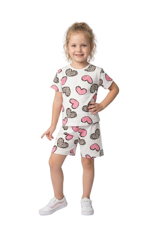 New Kids Kalp Desenli Kız Çocuk Şortlu Takım-91143 Beyaz