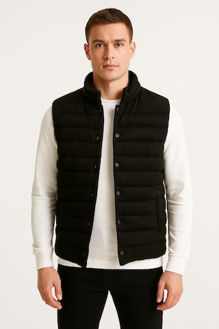 Ezr Çıtçıtlı Erkek Slim Fit Siyah Süet Yelek - 7445 Siyah