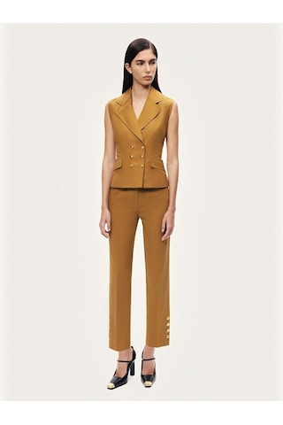 Nocturne Gold Detaylı Kruvaze Yelek Camel