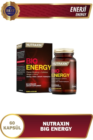 Nutraxin Big Energy - Vitamin Takviyesi 60 Tablet - Kafein Panax ginseng Keçiboynuzu Zencefil