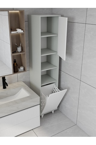Riva Çamaşır Sepetli Banyo Dolabı Külgri Renk Gri