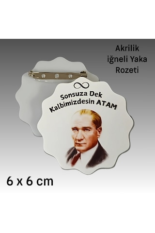 10 Kasım Atatürk'ü Anma Günü İğneli Akrilik Yaka Rozeti 12 Adet Çok Renkli