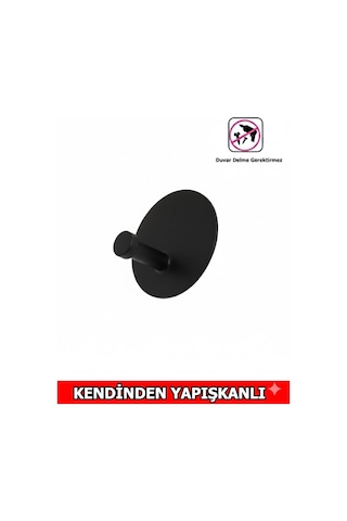 Askılık Yapışkanlı Mantar Yuvarlak Tekli Mat Siyah Pakette 4 Adet Mat Siyah