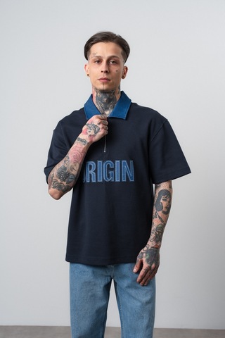 Respire Erkek Origin Nakışlı Polo Yaka Regular Fit T-shirt Lacivert