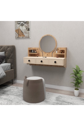 Arnetti Polina Makyaj Masası Aynalı Duvara Monte Atlantik Çam Bej