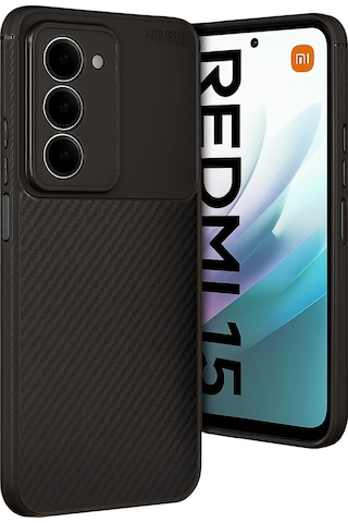 Xiaomi Redmi 15 4g Uyumlu Kılıf Karbon Tasarım Kamera Korumalı Silikon Telefon Kılıfı Kapak Siyah