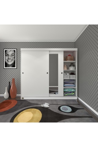 Kenzlife Gardırop Sürgülü Kapaklı Kapılı 200 Papatya Byz Aynalı Gardolap Dolap
