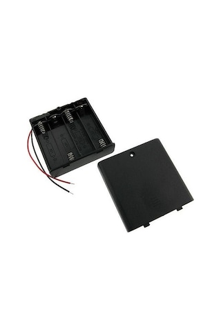 4'lü Pil Yuvası Kapaklı Anahtarlı Kablolu Aa Pil İçin 5 Adet