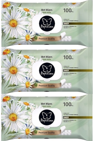 Papilion Islak Havlu Mendil 100 Yaprak Papatya 3 Lü Set