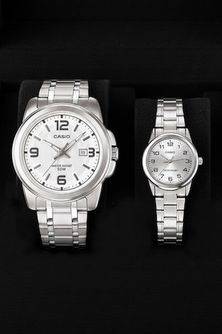 Casio Ltp-v001d-7budf-mtp-1314d-7avdf Çift Kol Saati Seti Metal Kordon Gri