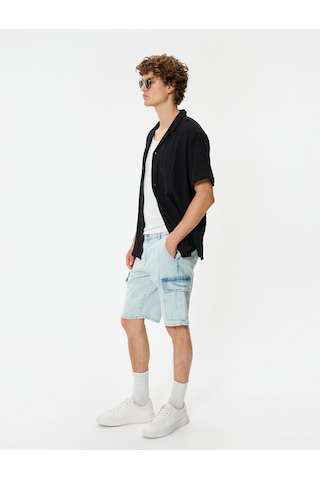 Koton Kargo Kot Şort Oversize Bermuda Cep Detaylı Pamuklu Açık İndigo 4sam40061ıd Açık İndigo