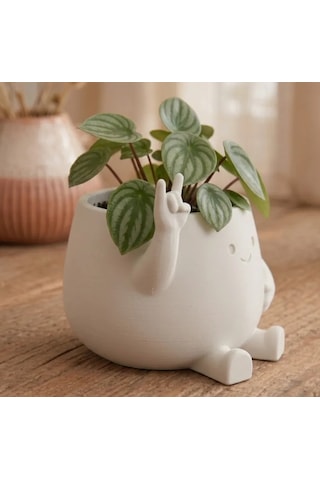 Vaveni 3d Baskı Smiley Face Planter - Gülümseyen Karakterli Saksı-beyaz Arz