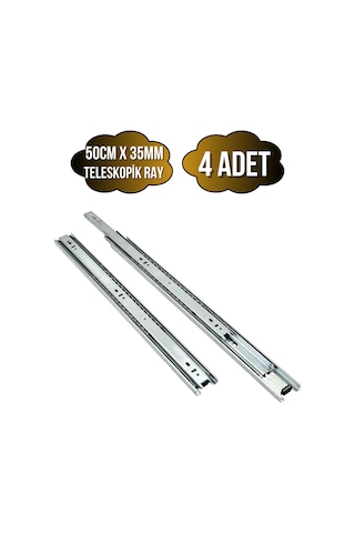 Teleskobik 35mm Çekmece Ray Bilyeli Mobilya Dolap Rayı 50cm 35mm 4 Takım Krom Çok Renkli