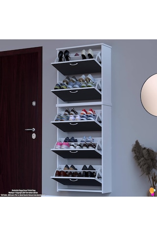 Modilayn Verve Asma Antre 72x194x26 Cm Lik 5 Düşer Kapak 10 Göz Bölmeli Ayakkabılık Antrasit - Beyaz