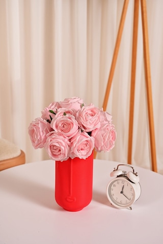 Pembe Yapay Lüx Gül Buketi 6 Dallı Premium Canlı Islak Dokulu 30 Cm