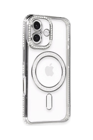 Newface - 835 - Apple iPhone Uyumlu 16 Plus Kılıf Joke Simli Magneticsafe Kılıf - Csmo-tex - - Gri