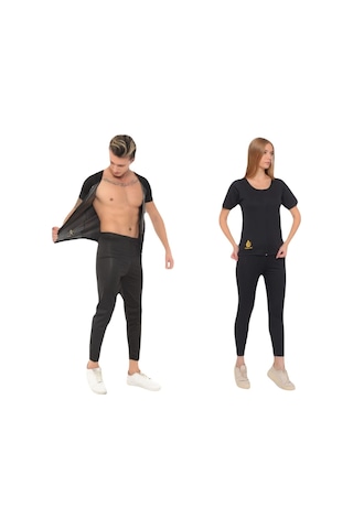 Zayıflama Incelme Terleten Termal Takım Fermuarlı Ve Tayt Terleme Kıyafeti Termal Sauna Kıyafeti Siyah