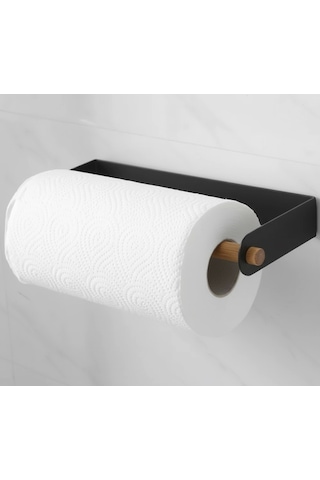 Lazer Kendinden Yapışkanlı Kağıt Havluluk Tahta Kancalı Mat Siyah Siyah