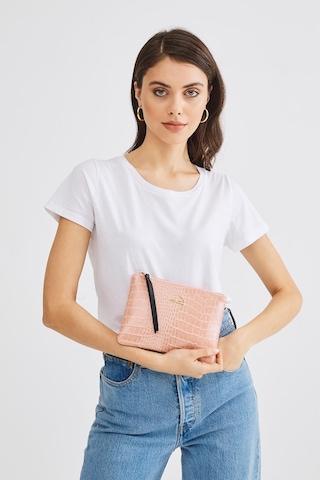 Deri Company Kadın Basic Clutch Çanta Kroko Timsah Desen Pudra (4031-P) 214030 Pembe