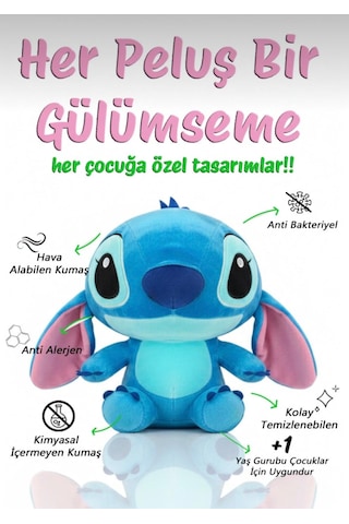 Stitch Peluş Oyuncak 30 Cm Yumuşak Hediyelik Sevimli Oyun Ve Uyku Arkadaşı Orta Boy Mavi
