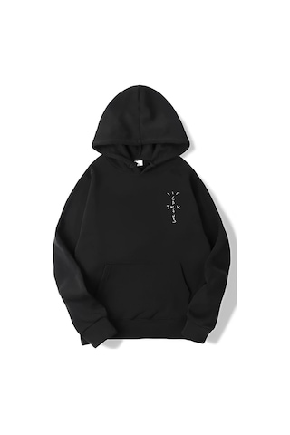Brz Collection Unisex Oversize Arka Baskılı Look Mom I Can Fly Hoodie Siyah