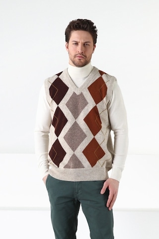 Ferraro A.Bej Baklava Desenli V Yaka %100 Kuzu Yünü Erkek Süveter