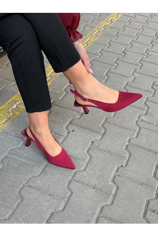 İnci Topuk Zara Model Bordo Arkası Açık Kadın Topuklu Ayakkabı Bordo