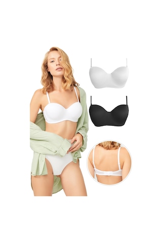 Cottonhill Balenli Toparlayıcı Dolgusuz Straplez Lotus Sütyen 2'li Paket Çok Renkli
