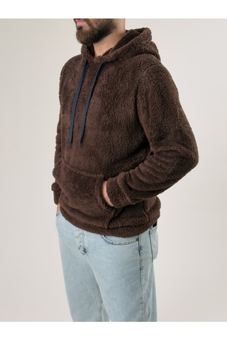Cocopelli Erkek Kapüşonlu Kahve Peluş Sweat Coc2592 Kahverengi