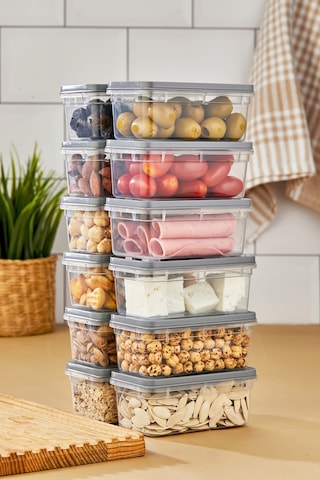 Multi Box 12 Li Set Saklama Kabı Seti - Dondurucu & Mikrodalga Uyumlu Gri