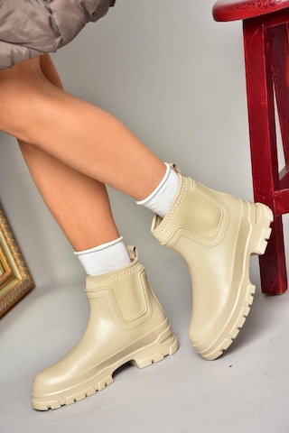Fox Shoes T858685409 Bej Kalın Tabanlı Yağmur Botu Bej-suni Deri Bej
