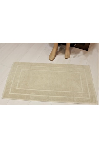 50x90 Havlu Paspas Bej Pamuklu Çerçeve Desen Banyo Ayak Paspası Bej