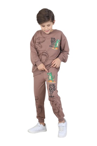 Erdem Kıds Erkek Çocuk Dinozor Baskılı Pijama Takımı İki İplik Eşofman Takımı Okul İkili Takım Tarçın Tarçın