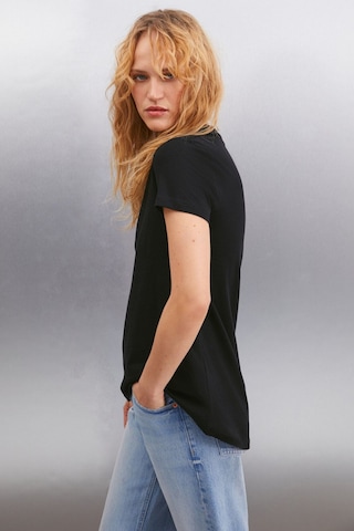 Grimelange Samantha Kadın %100 Organik Pamuklu Comfort Fit Arkası Uzun Basic Örme Siyah T-shirt Siyah