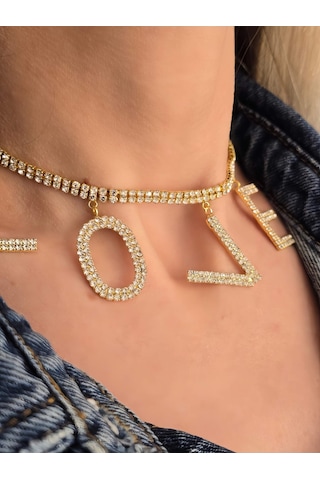 Love Aşk Kristal Taşlı Party Style Altın Kaplama Gold Renk Kolye Gold Çok Renkli
