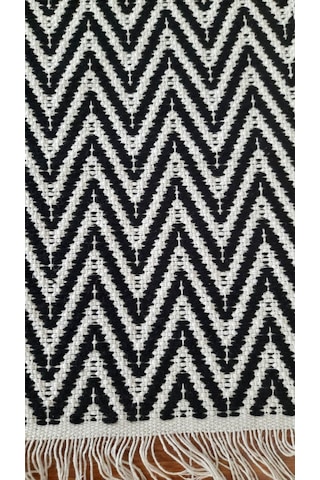 Pamuklu Cotton Kilim Çift Taraflı Yıkanabilir Dekoratif 80x150 - Siyah Beyaz V1 Siyah - Beyaz