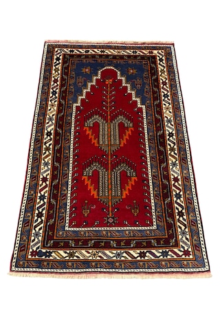 El Dokuma Sıfır Konya Kavak Halısı Seccade 117x185 Kök Boya Sık Namazlık Kırmızı