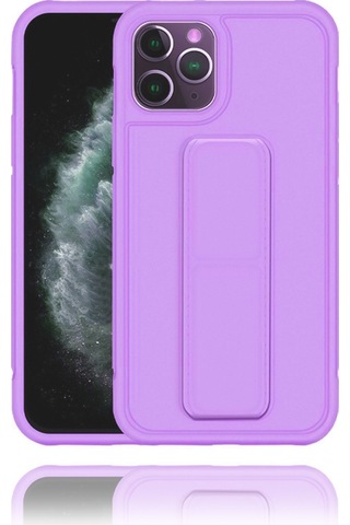 Apple Uyumlu iPhone 11 Pro Max Mat Lila Yumuşak Silikon Standlı Tutacaklı Tutamaçlı Telefon Kılıfı Çok Renkli