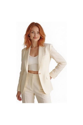 Gucci Keten Karışımlı Ekru Blazer Takım Krem