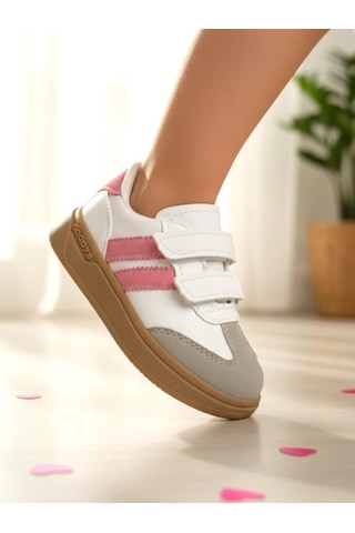 Unisex Çocuk Cırtlı Hafif Kaymaz Taban Işıklı Spor Ayakkabı Sneaker Pembe