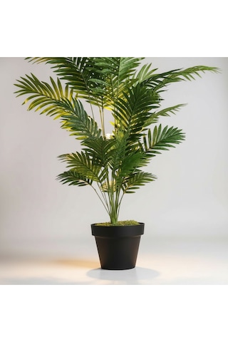 Yapay 90 Cm 20 Yaprak Mini Afrika Palmiyesi Siyah Plastik Saksı Yeşil