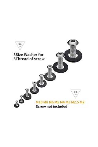 Pazly 500 Adet Naylon Yıkayıcı Düz Çeşit Seti 8 Boyutlu Güvenlik Plakaları M2-m10 Naylon Sızdırmazlık Pulları