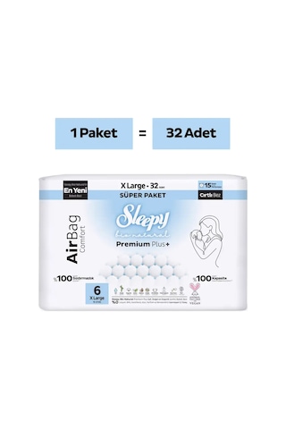 Sleepy Bio Natural Premium Plus Airbag Comfort Süper Paket Bebek Bezi 6 Numara Xlarge 32 Adet