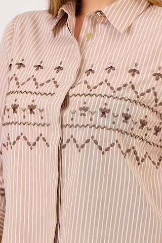 Galaxi Kadın Büyük Beden Çizgili Boncuk Detaylı Gömlek 4008 Vizon Vizon