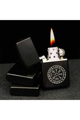 Vegvisir Viking Pusulası İskandinav Sembolü Siyah Metal Benzinli Çakmak