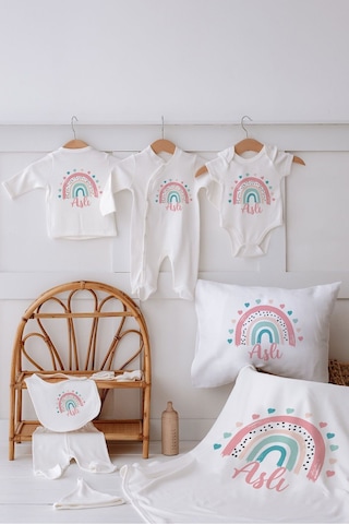 Lilabio %100 Organik Isme Özel Isimli 10lu Hastane Çıkışı Gökkuşağı Ekru