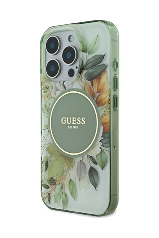 Apple iPhone 16 Pro Uyumlu Kılıf Guess Lisanslı Magsafe Şarj Özellikli Flower Tonal Circle Yeşil