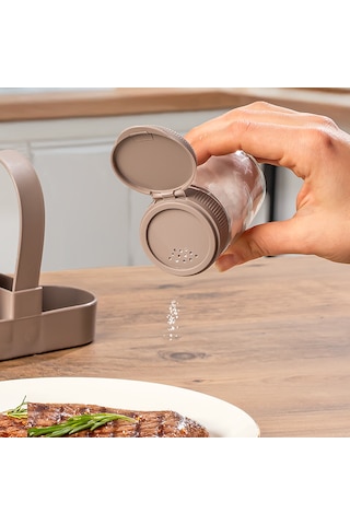 Porsima 00467-1 Kapicino Drop 2li Standlı Tuzluk Biberlik Seti - 100ml Cappuccino